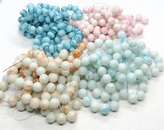 Choice of Color 1 Strand 8mm Round Striped Glass Beads (A106c-e)