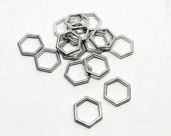 15 Platinum Plated Alloy Hollow Hexagon Beehive Connectors 12x10mm  (A3k)