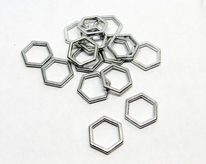 15 Platinum Plated Alloy Hollow Hexagon Beehive Connectors 12x10mm  (A3k)