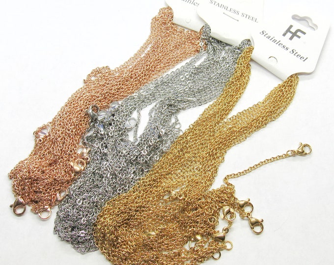 Choice of Tone 1 (304) Stainless Steel Unisex Gold Tone Cable Link Chain Necklaces 17.7" (A196g-i)