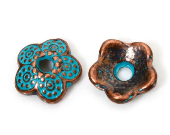 25 Red Copper Tone w/Patina Alloy Bead Caps 9x9mm (326f)