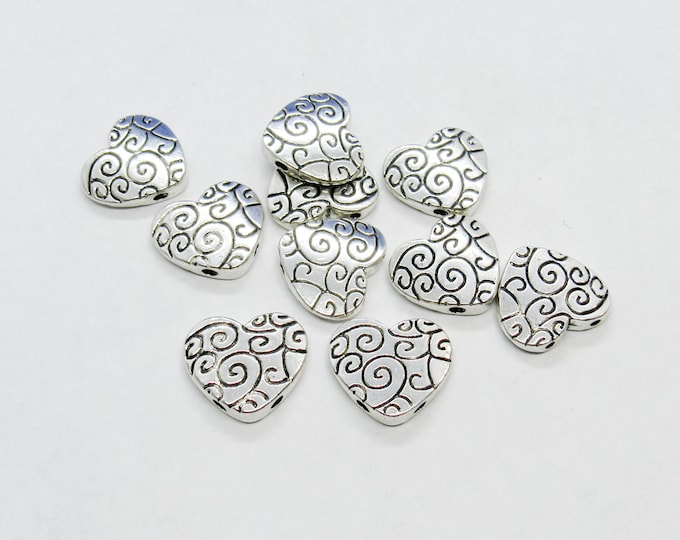 10 Antique Silver Tone 18 x 15mm Heart Spacer Beads (A85b)