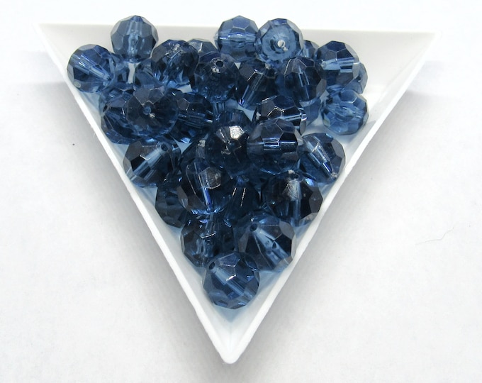 50 Pcs 8mm Faceted Round Acrylic Beads - Indigo Blue (A214fa216)