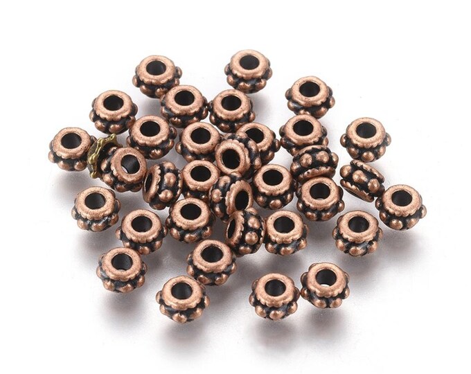 Red Copper Tone Alloy Bicone 5x3mm Spacer Beads  (A405g)