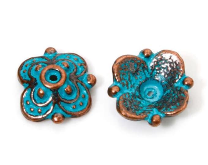 50 Red Copper Tone w/Patina Alloy Bead Caps 10x10mm (a317d)