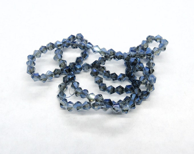1 Strand 4mm Transparent Faceted Bicone Glass Beads - Blue (A85o)