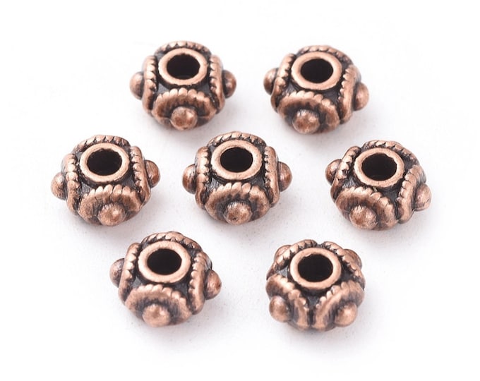Antique Red Copper Tone Alloy 8x5mm Rondelle Spacer Beads  (A442J/k)