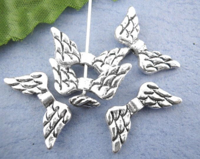 Antique Silver Tone 20x9mm Alloy Angel Wing Spacer Beads (a330b/335J)