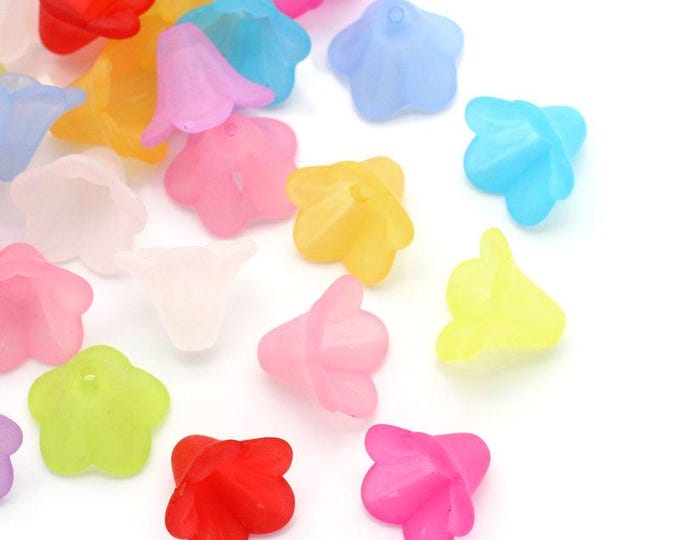 50 Assorted Color 14x10 Frosted Acrylic Flower Beads (A477a)