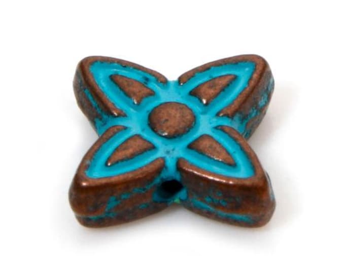 25 Red Copper Tone w/Patina Alloy 7x6mm Flower Spacer Beads (A488f)