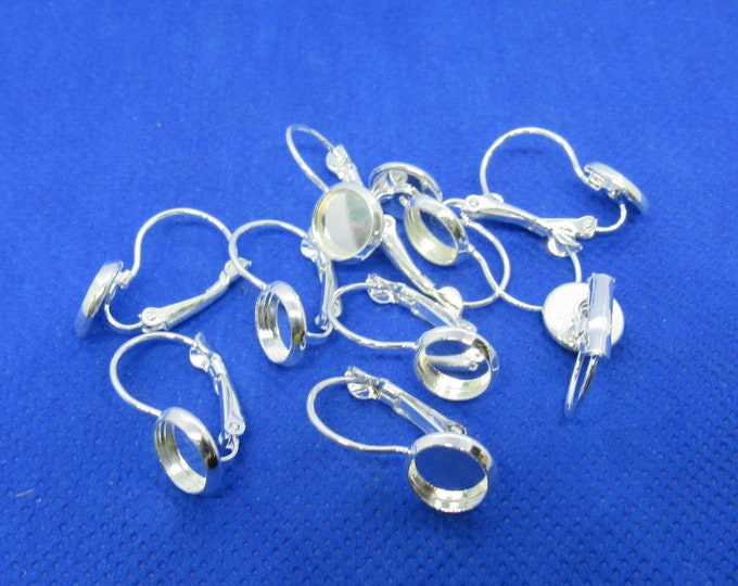 5pr (10 pcs)  Silver Tone Cabochon Tray Leverback Earring Findings 22x10mm (A6z)