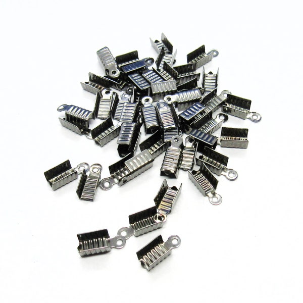 50 Gunmetal Tone Alloy Crimp 12x5mm Cord Ends (Fits 4mm Cord) (A195n)