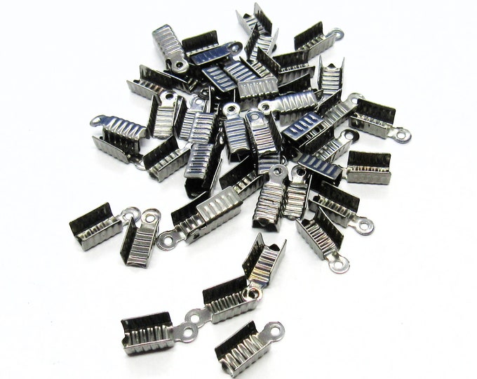 50 Gunmetal Tone Alloy Crimp 12x5mm Cord Ends (Fits 4mm Cord) (A195n)