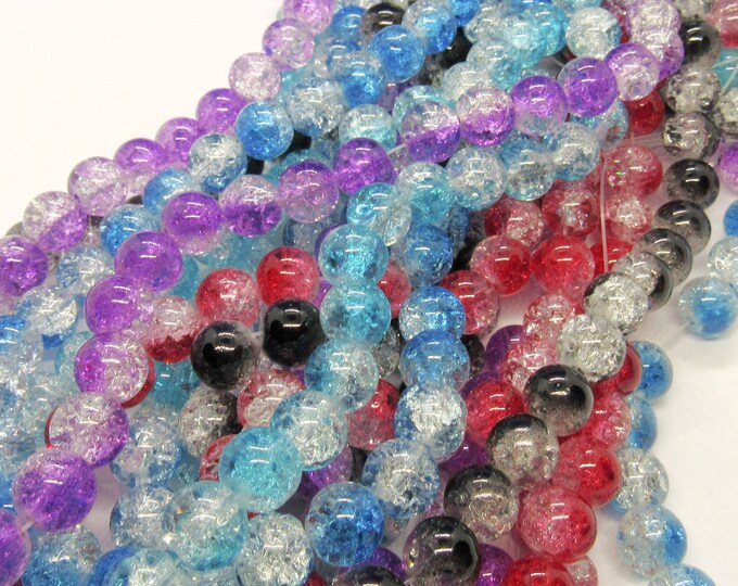 Choice of Color 1 Strand 10mm Round Two Tone Crackle Glass Beads (A353)