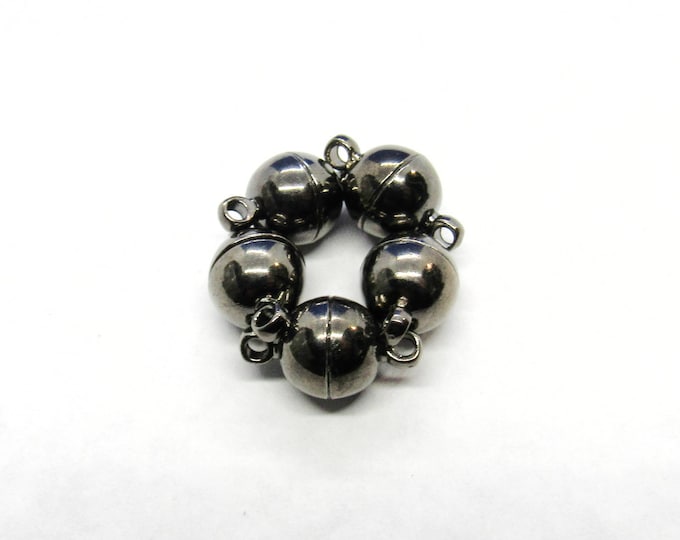 5 Gunmetal/Black Tone Round Brass Magnetic Clasps 14 x 8mm (A153g)