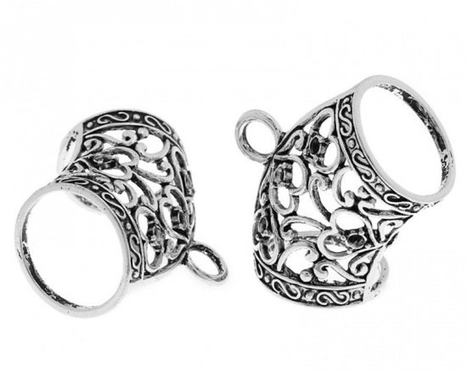 5 Antique Silver Alloy Wrap Scarf Bails w/Heart Pattern 3.3x2.8cm (A298a)