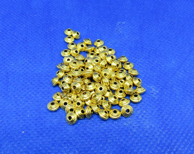 50 Antique Gold 5mm Alloy Saucer Spacer Beads  (A22e)