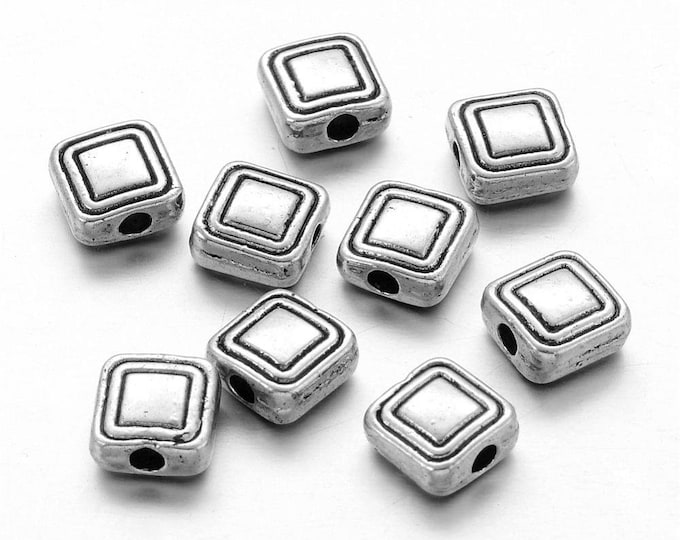 50 Antique Silver Tone Alloy Square 6mm Spacer Beads  (A277d)