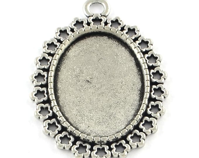 5 Antique Silver Cabochon Oval Pendant Trays 39x29mm (Fits 25x18mm Cabs) (A474e)