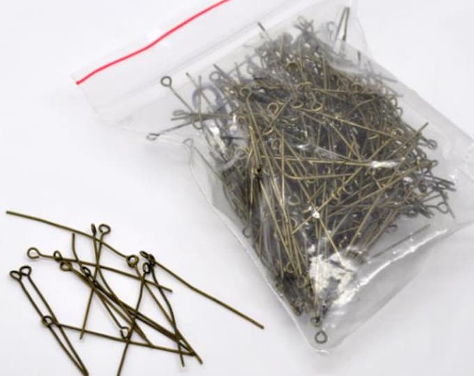 300 Antique Bronze Alloy Eye Pins 5cm (2") (21g)  (A515d)