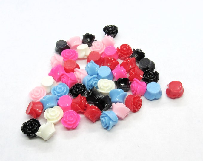 50 Mixed Color 12x8mm Resin Flower Beads (A127a)