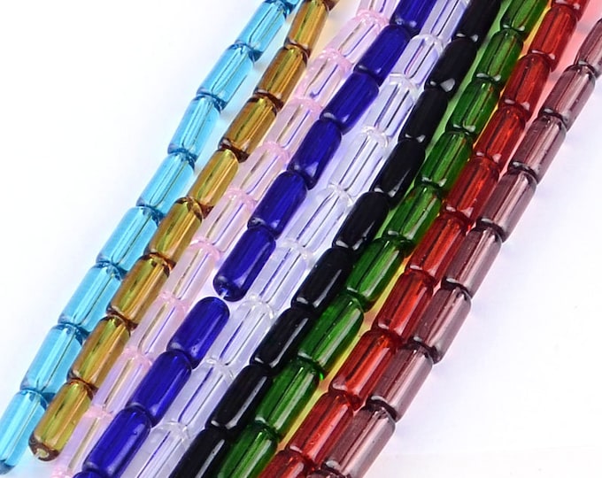 Choice of Color 1 Strand Transparent 10x4mm Tube Glass Beads (A9m/142a/226m-o)