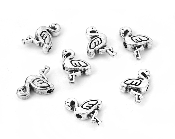 25 Antique Silver Tone 12 x 8mm Flamingo Spacer Beads (A478b)