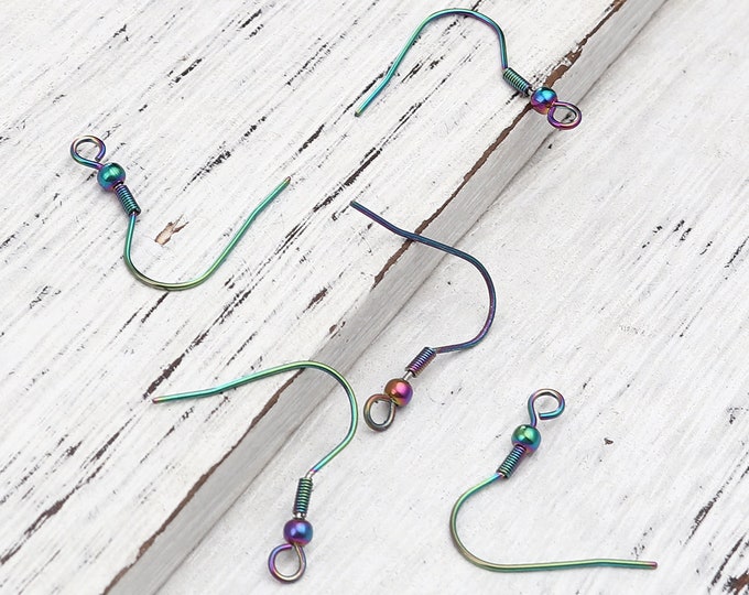 5 Pr (10pcs) Rainbow Plated 304 Stainless Steel French Ear Wires 22x20mm 21G (A383a)
