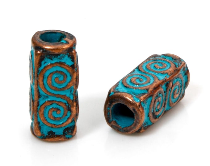 20 Red Copper Tone w/Patina Alloy 10.5x5mm Cylinder Spacer Beads (A477e/bu)