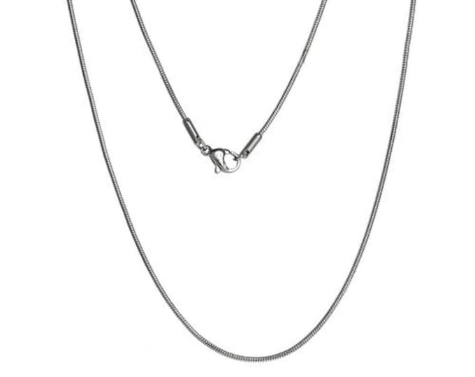 1 (304) Stainless Steel Silver Tone Snake Chain Necklace 18 1/8" (A377t)
