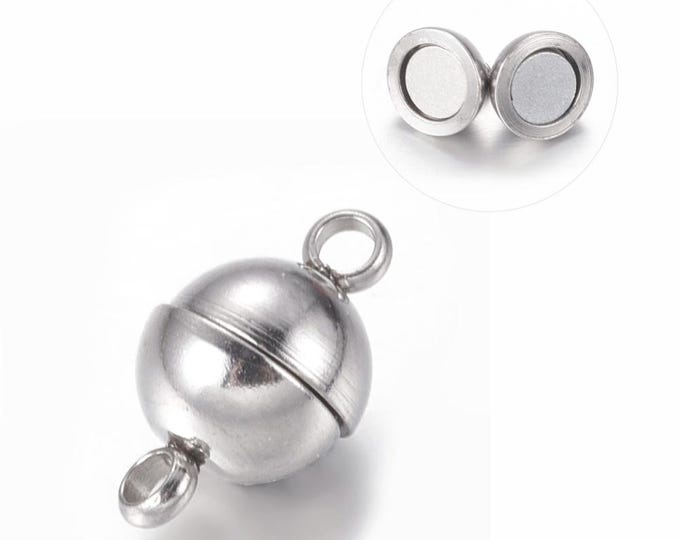 4 (304) Stainless Steel Round Silver Tone Magnetic Clasps 11.5x6mm (A27n)