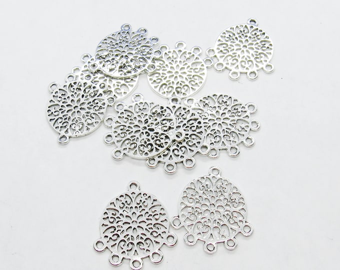 10 Antique Silver 1 to 5  Filigree Chandelier Links 23x21mm (A216c)