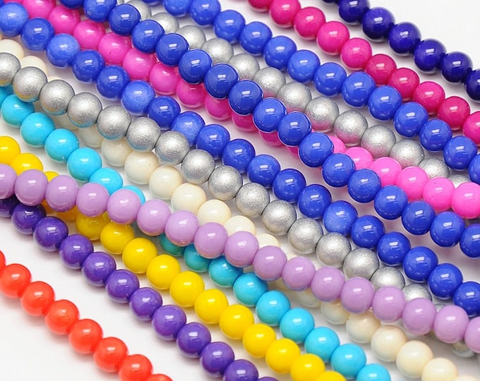 1 Strand 8mm Choice of Color Round Baking Painted Transparent Glass Beads (A297f-j)
