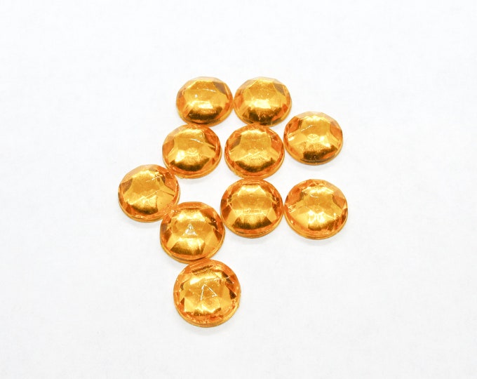 10 Pcs Vintage Deep Gold Lucite Flat Back Faceted Round Cabochons - 14mm  (A225t)