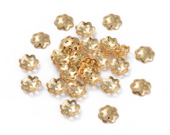 Stainless Steel (304) Gold Tone Flower Bead Caps 6mm Fits 7mm+ Beads (A232d)