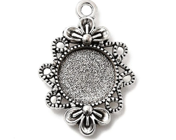 10 Antique Silver Tone Round Alloy Cabochon 29.6x20x4mm (Fits 12mm) Pendant Trays  (A296a)