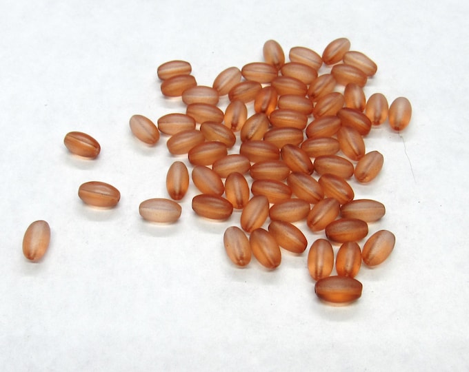 50 Pcs  4 x 7mm Czech Glass Oval Beads - Brown Matte (A43f)