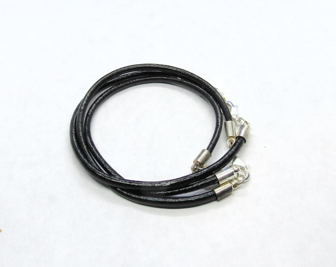 3 Pcs Black Cowhide Leather Bracelets w/Silver Plated Lobster Clasps 18cm ( 7 1/8")   (a84c)
