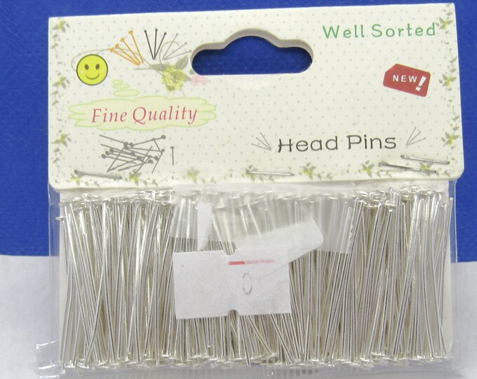 300 Well Sorted Silver Plated Iron Alloy Head Pins 30mm (21G) (A152a/bu12)