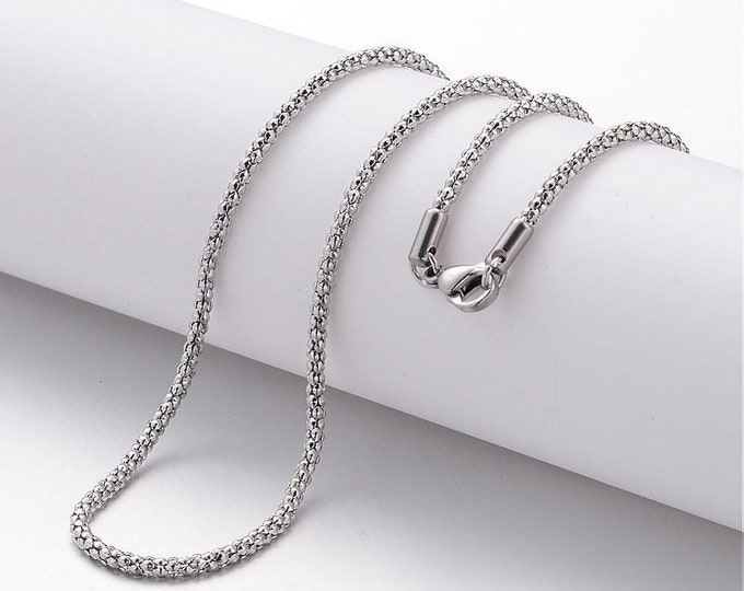 304 Stainless Steel Silver Tone Popcorn Chain Necklaces 17.75" (A442L/m))