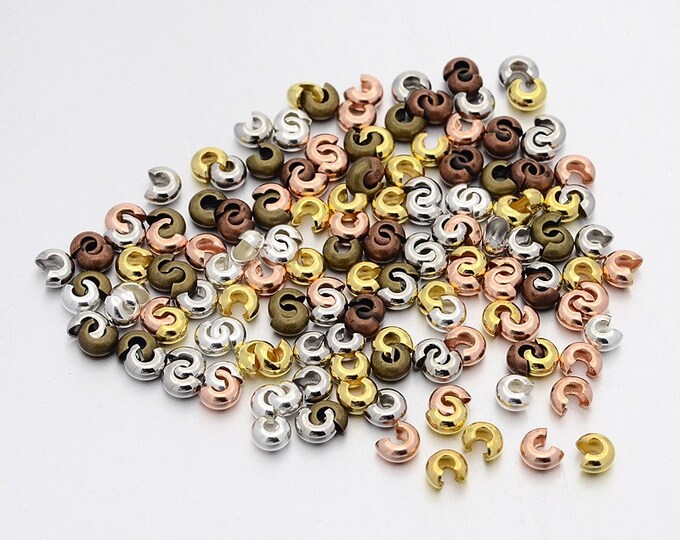 250 PCs Assorted Tone Iron Crimp Bead Covers 3mm  (A2L)