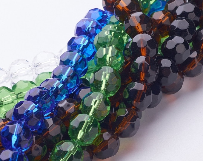 Choice of Color 1 Strand Transparent Faceted 10mm Glass Beads (A234c1-5)