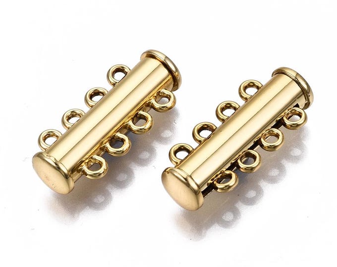 5Pc Gold Tone 4-Strand Brass Magnetic Slide Lock Clasps (A80g)