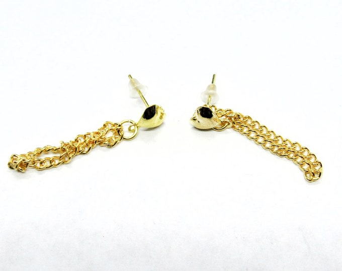 1 Pr (2pcs) Gold Plated Heart Post Stud/Chain Earring Findings 36x7mm - 21g  (A175m)