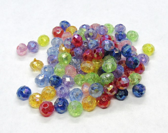 100 Mixed Ab Plated Colors 6x8mm Faceted Rondelle Acrylic Beads (A37m/n)