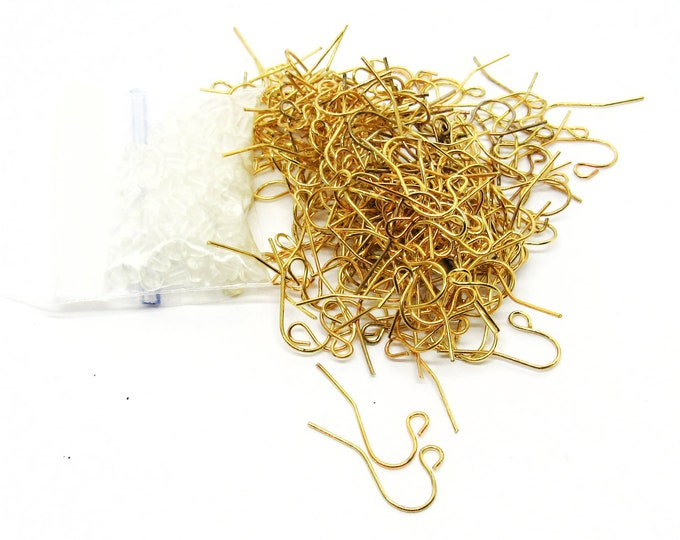 50 Pr (100pcs) Gold Plated Earring Hooks Ear Wires 21x12mm (21g) (A18c)