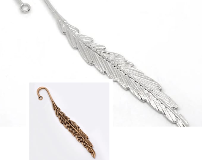Choice of Color 3 Antique Silver or Red Copper Alloy 4.75" Feather Bookmarks (A246j/444c)