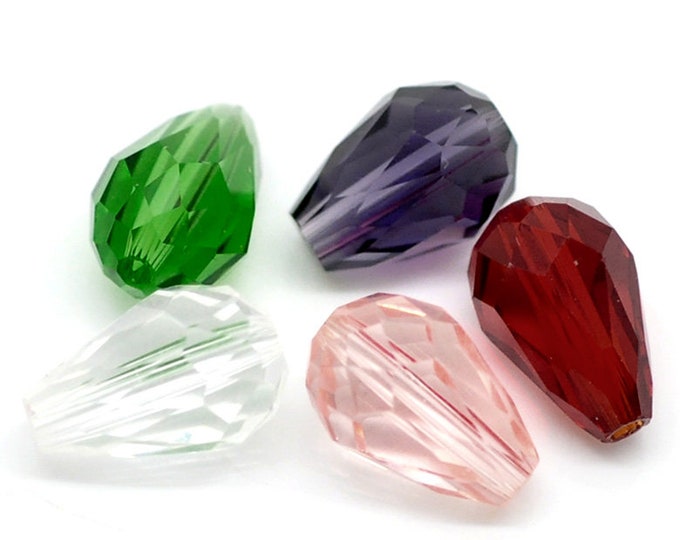 25 Assorted Color Crystal Glass Faceted Teardrop Beads 11x8mm (A246f)