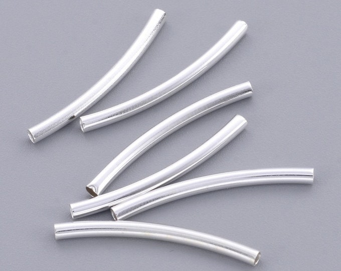50 Silver Plated Brass 25mm Curved Tube Beads (A335n)