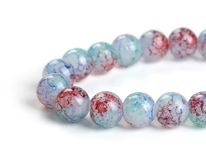 1 Strand 10mm Round Ink Spot Pattern Glass Beads - Fuschia/Blue (A135b)